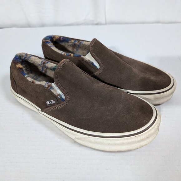 Vans Classic Slip on Sherpa lined shoes size men 7 woman 8.5 Brown